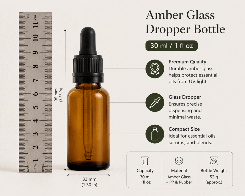 How to Choose an Essential Oil Gift Box Insert: EVA vs Paperboard vs Molded Pulp 2 Essential oil bottle dimensions required for custom gift box insert design