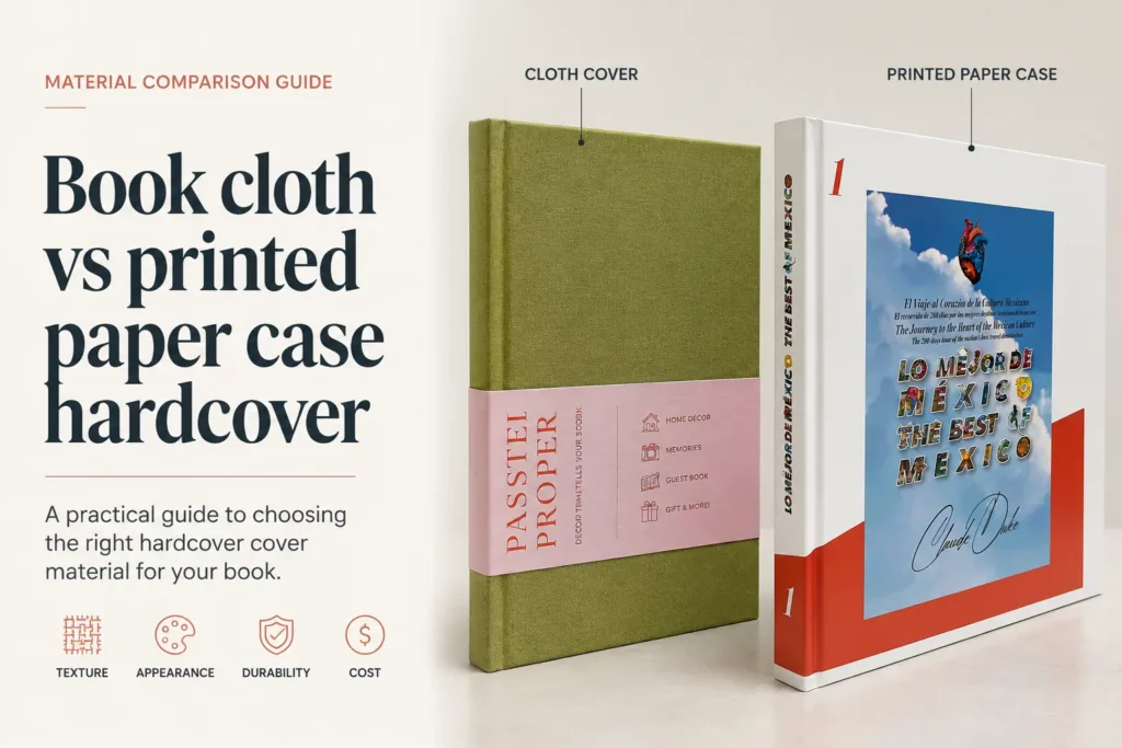 Book cloth vs printed paper case hardcover cover material comparison