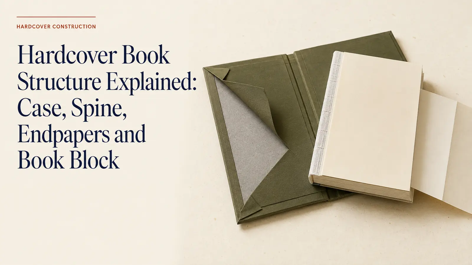 Hardcover Book Structure Explained: Case, Spine, Endpapers and Book Block 1 Hardcover book structure showing case, boards, spine, endpapers and book block