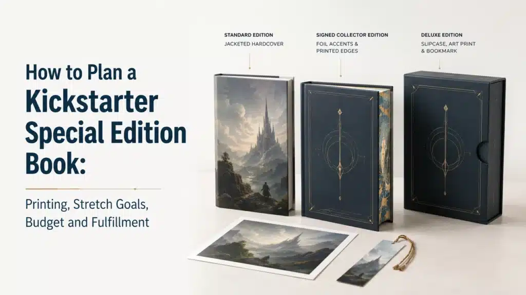 Kickstarter special edition book printing with collector hardcover, printed edges and slipcase
