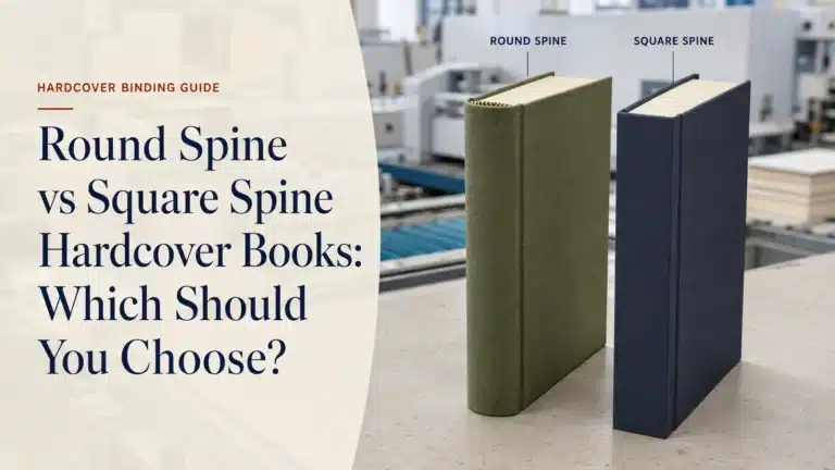 Round spine and square spine hardcover books shown side by side