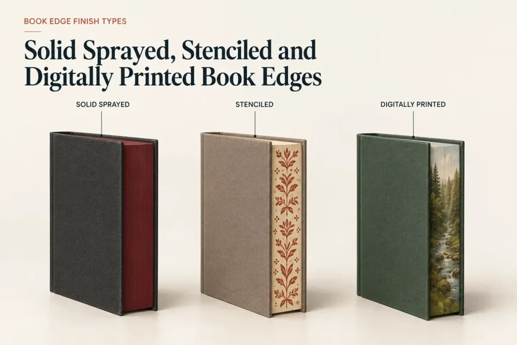 Sprayed Edges vs Digitally Printed Book Edges: Which Finish Fits Your Special Edition? 2 Solid sprayed, stenciled and digital printed book edge types