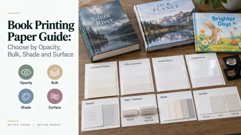 Book Printing Paper Guide: Choose by Opacity, Bulk, Shade and Surface 5 Book printing paper samples compared by opacity, bulk, shade and surface