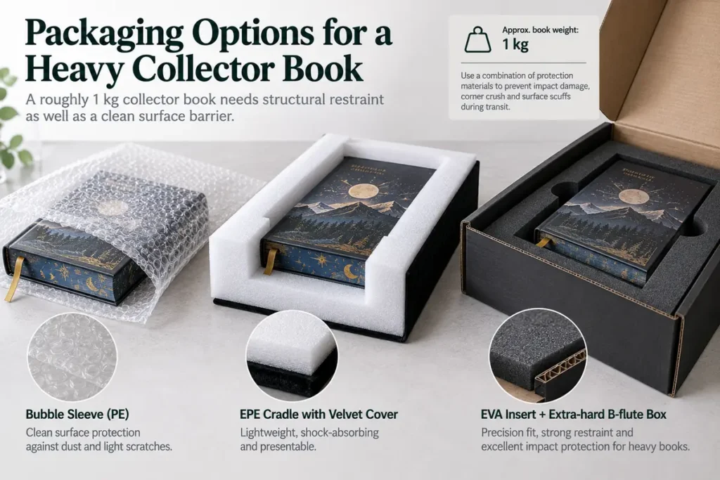 How to Prevent Hardcover Book Shipping Damage: Packaging, Moisture and Transit Controls 3 EPE, EVA and corrugated packaging options for a heavy collector hardcover book