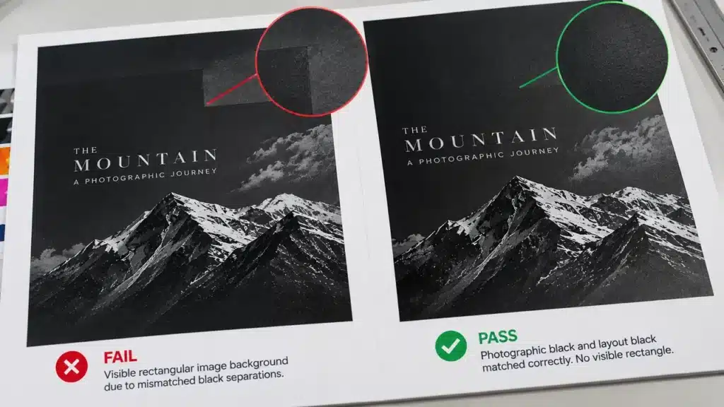How to Print Deep Black Book Covers Without Patchiness, Scuffing or Slow Drying 4 Visible rectangular image background caused by mismatched black separations