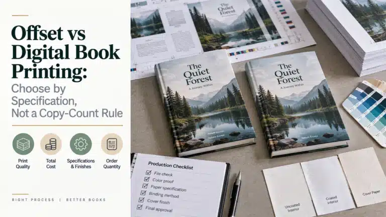 Offset vs Digital Book Printing: Choose by Specification, Not a Copy-Count Rule 6 Two finished books with offset and digital print samples for specification comparison