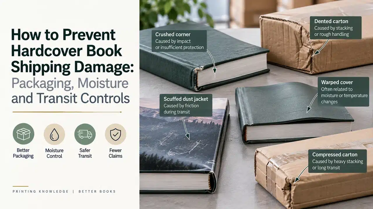 How to Prevent Hardcover Book Shipping Damage: Packaging, Moisture and Transit Controls 1 Hardcover book shipping damage patterns including crushed corners, scuffed dust jacket and warped cover